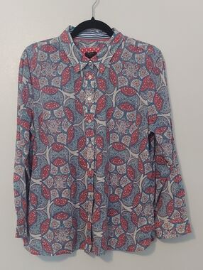 Talbots Button-Down Coral & Blue Oxford Blouse Women's Size XLP 100% Cotton